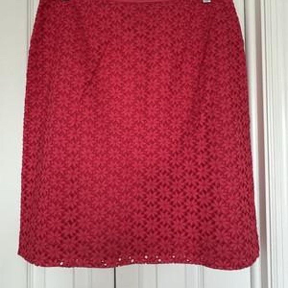 Ann Taylor Petites - Lined, Eyelet Flowered, Bold Pink Color A Line Skirt. 12P - Picture 2 of 8